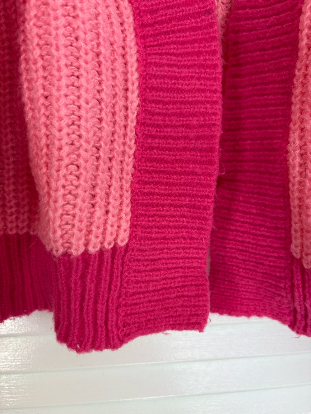 Pink Colorblock Chunky Knit Cropped Cardigan Sweater Size L Coquette Balletcore - Picture 9 of 11